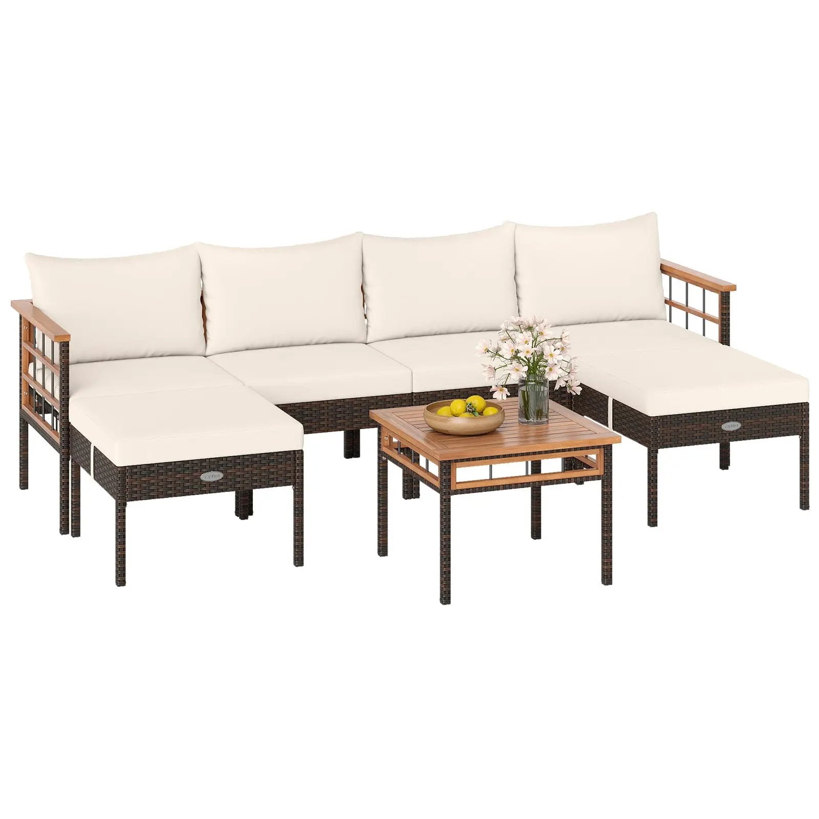 Patio Rattan Chairs with Ottomans and Side Table for Backyard-White by DirectDeals