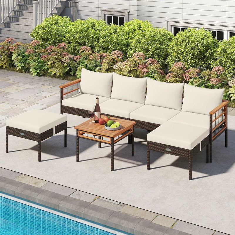 Patio Rattan Chairs with Ottomans and Side Table for Backyard-White by DirectDeals