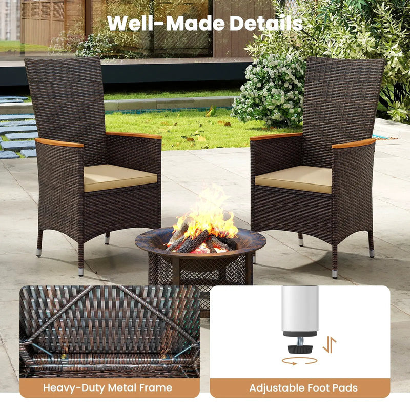 Patio Rattan Chairs Set of 2 Outdoor Wicker Dining Chairs with High Backrest-Beige by DirectDeals
