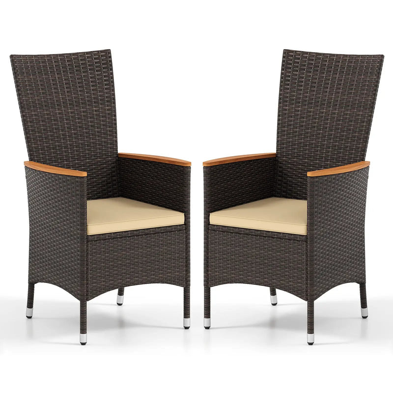 Patio Rattan Chairs Set of 2 Outdoor Wicker Dining Chairs with High Backrest-Beige by DirectDeals