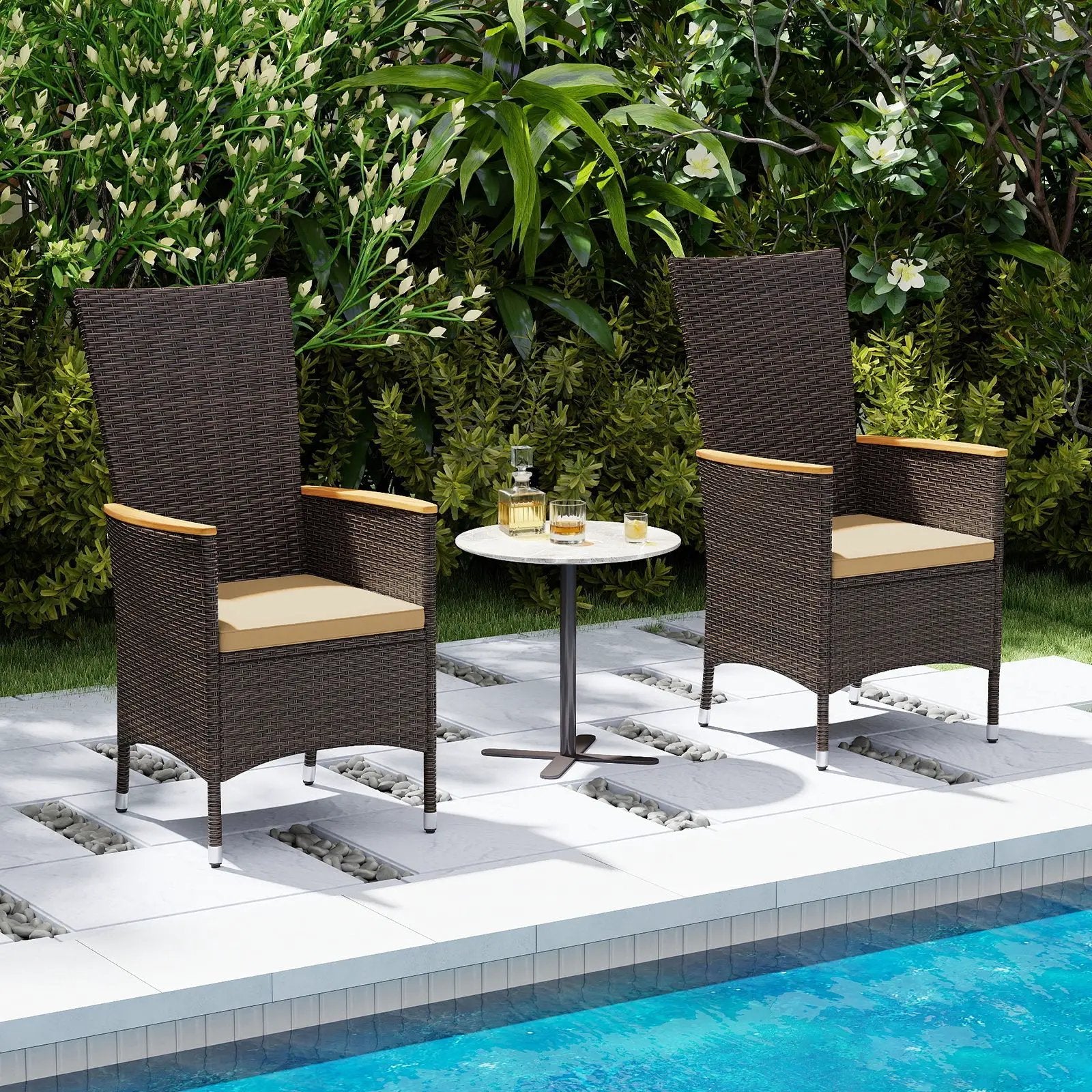 Patio Rattan Chairs Set of 2 Outdoor Wicker Dining Chairs with High Backrest-Beige by DirectDeals