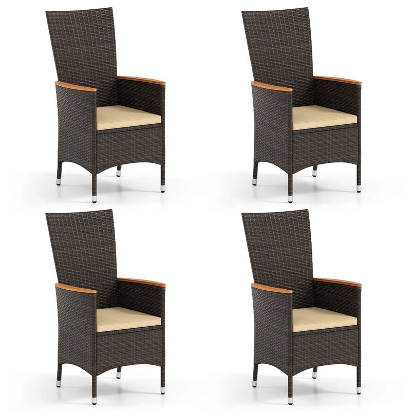 Patio Rattan Chairs Set of 4 Outdoor Wicker Dining Chairs with High Backrest-Beige by DirectDeals