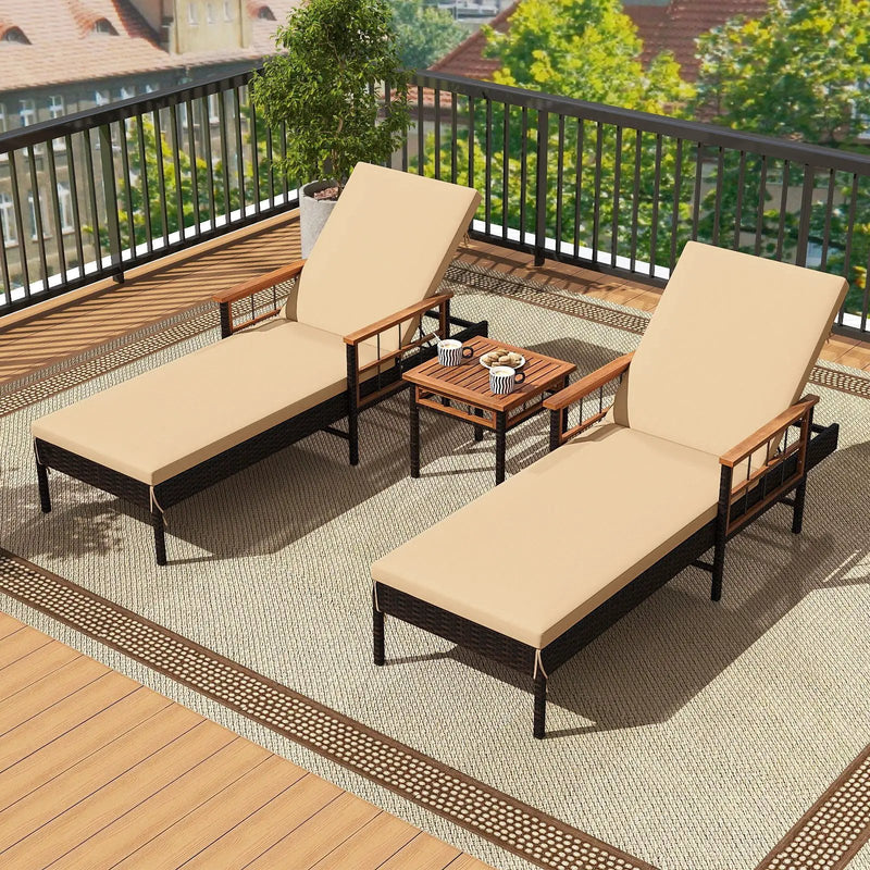 Patio Rattan Chaise Lounge with 4-Level Adjustable Backrest-Beige by DirectDeals