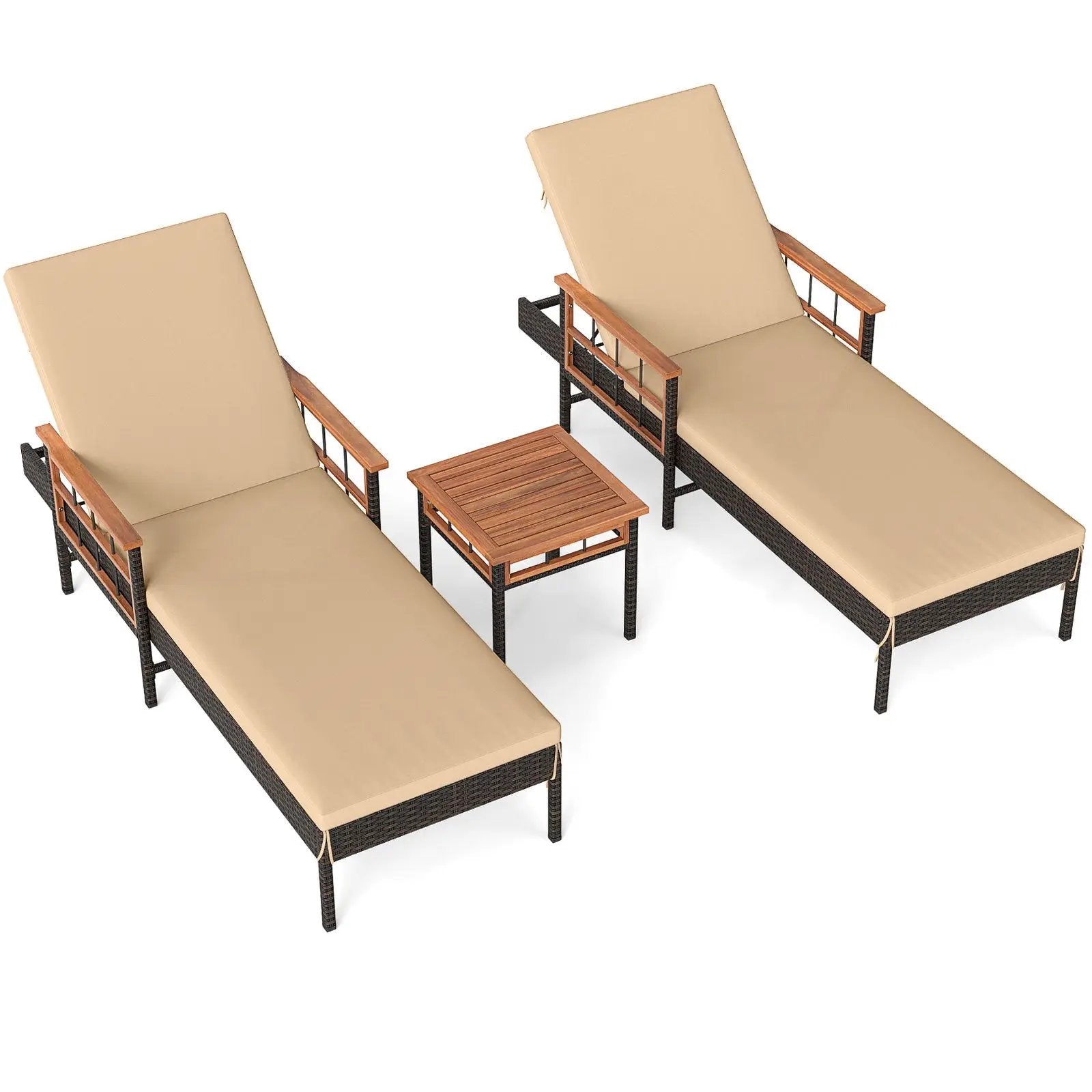 Patio Rattan Chaise Lounge with 4-Level Adjustable Backrest-Beige by DirectDeals