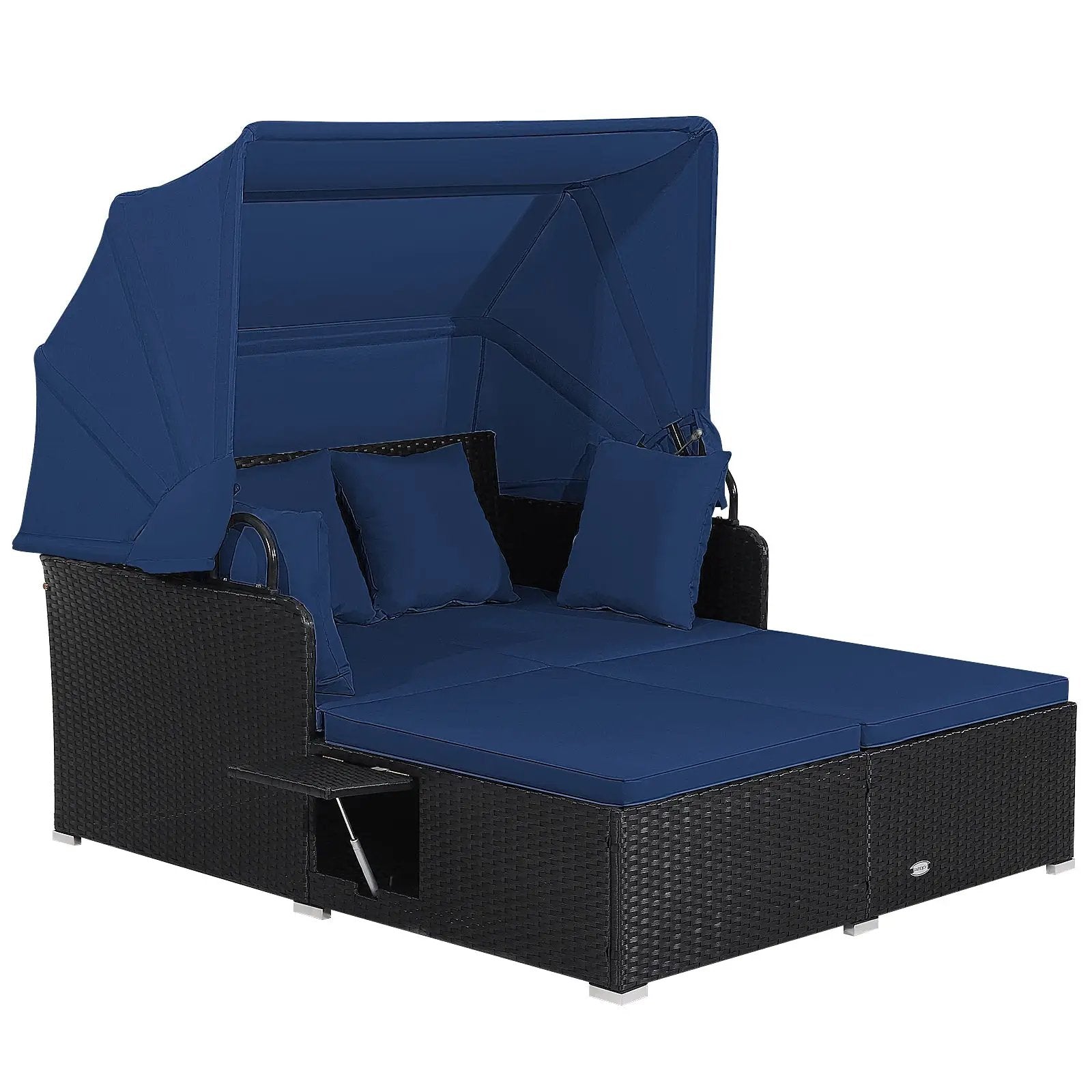 Patio Rattan Daybed with Retractable Canopy and Side Tables by DirectDeals