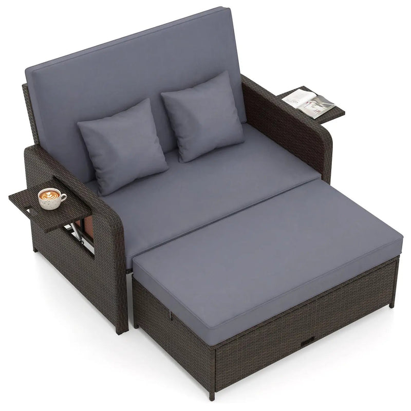 Outdoor Rattan Daybed with Adjustable Backrest & Ottoman by DirectDeals