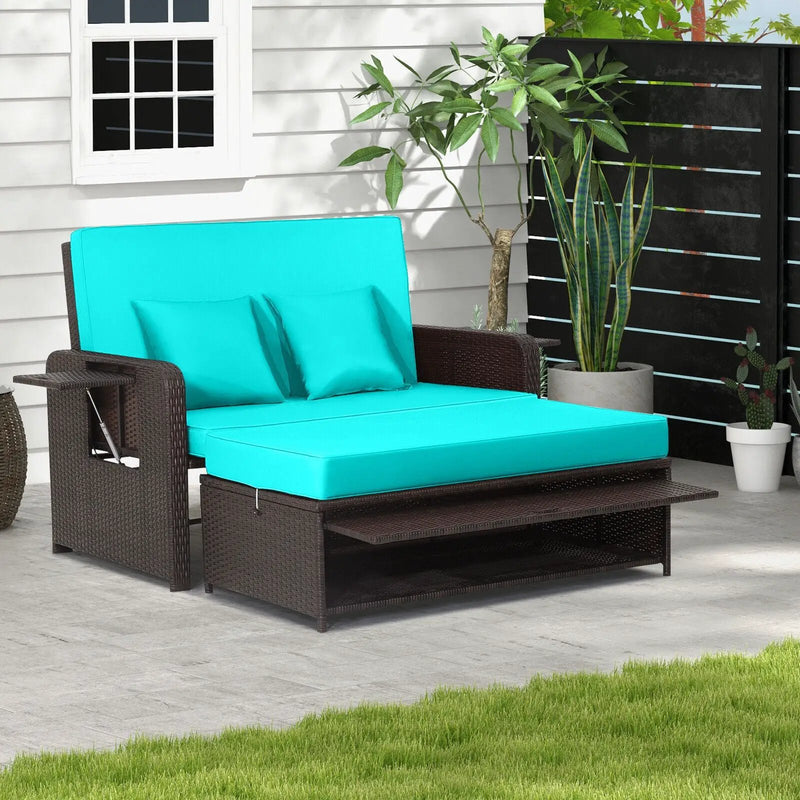 Outdoor Rattan Daybed with 4-Position Adjustable Backrest by DirectDeals