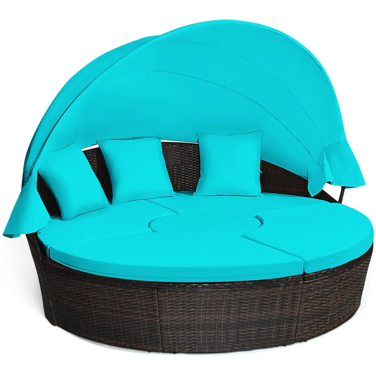 Patio Round Daybed Rattan Furniture Sets with Canopy by DirectDeals