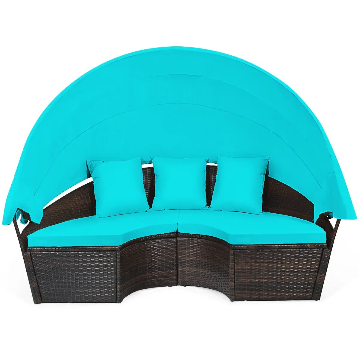 Patio Round Daybed Rattan Furniture Sets with Canopy, photo 11 of 24