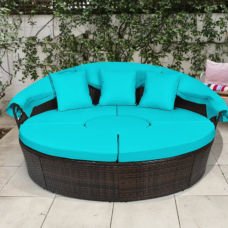 Patio Round Daybed Rattan Furniture Sets with Canopy by DirectDeals