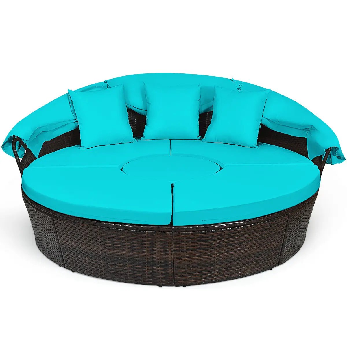 Patio Round Daybed Rattan Furniture Sets with Canopy by DirectDeals