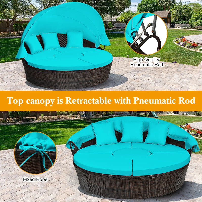 Patio Round Daybed Rattan Furniture Sets with Canopy by DirectDeals