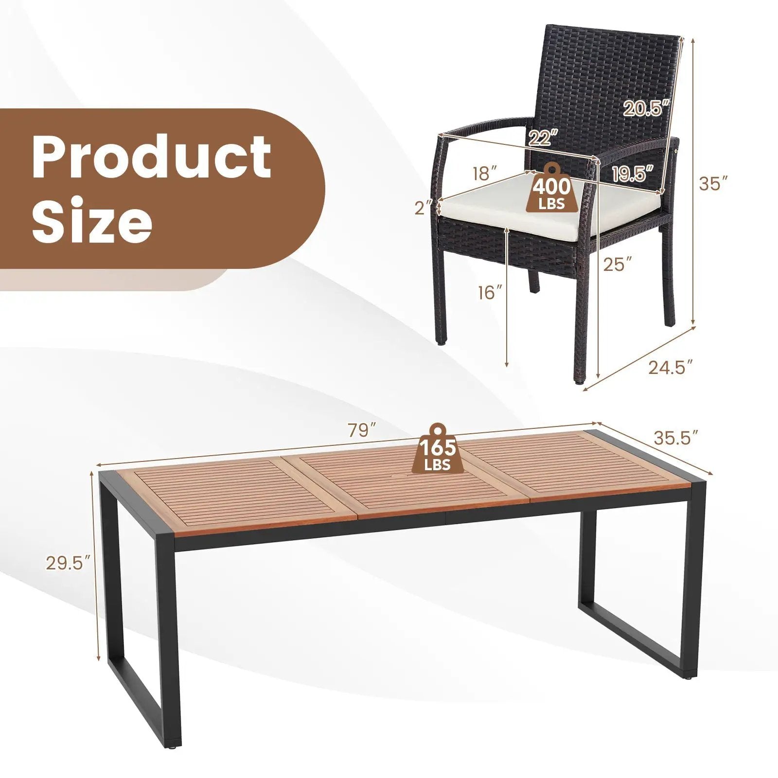 9 Pieces Patio Rattan Dining Set with Acacia Wood Table for Backyard Garden by DirectDeals
