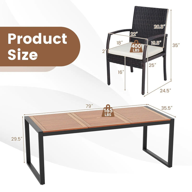 9 Pieces Patio Rattan Dining Set with Acacia Wood Table for Backyard Garden by DirectDeals