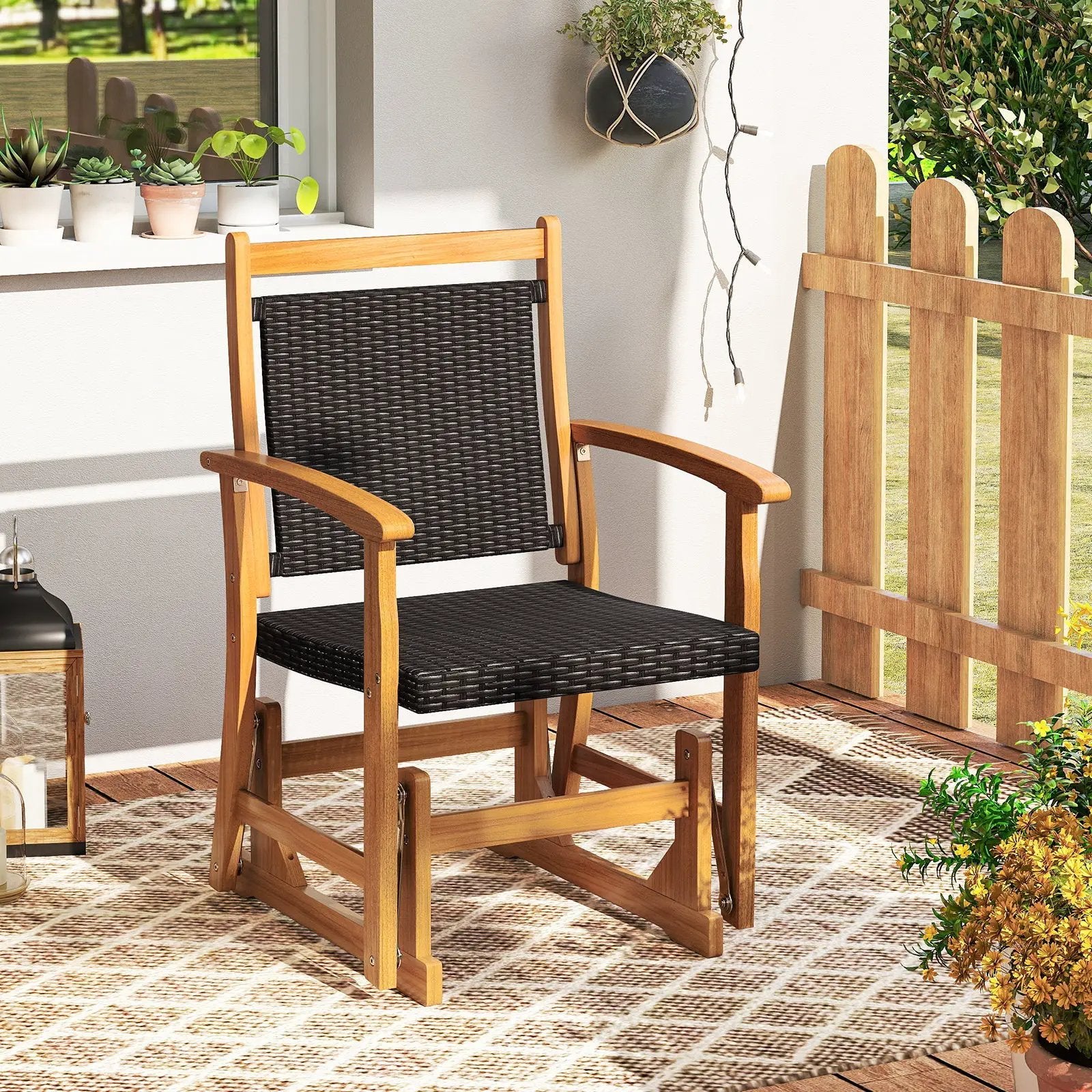 Rattan Glider Chair with Acacia Wood Frame by DirectDeals