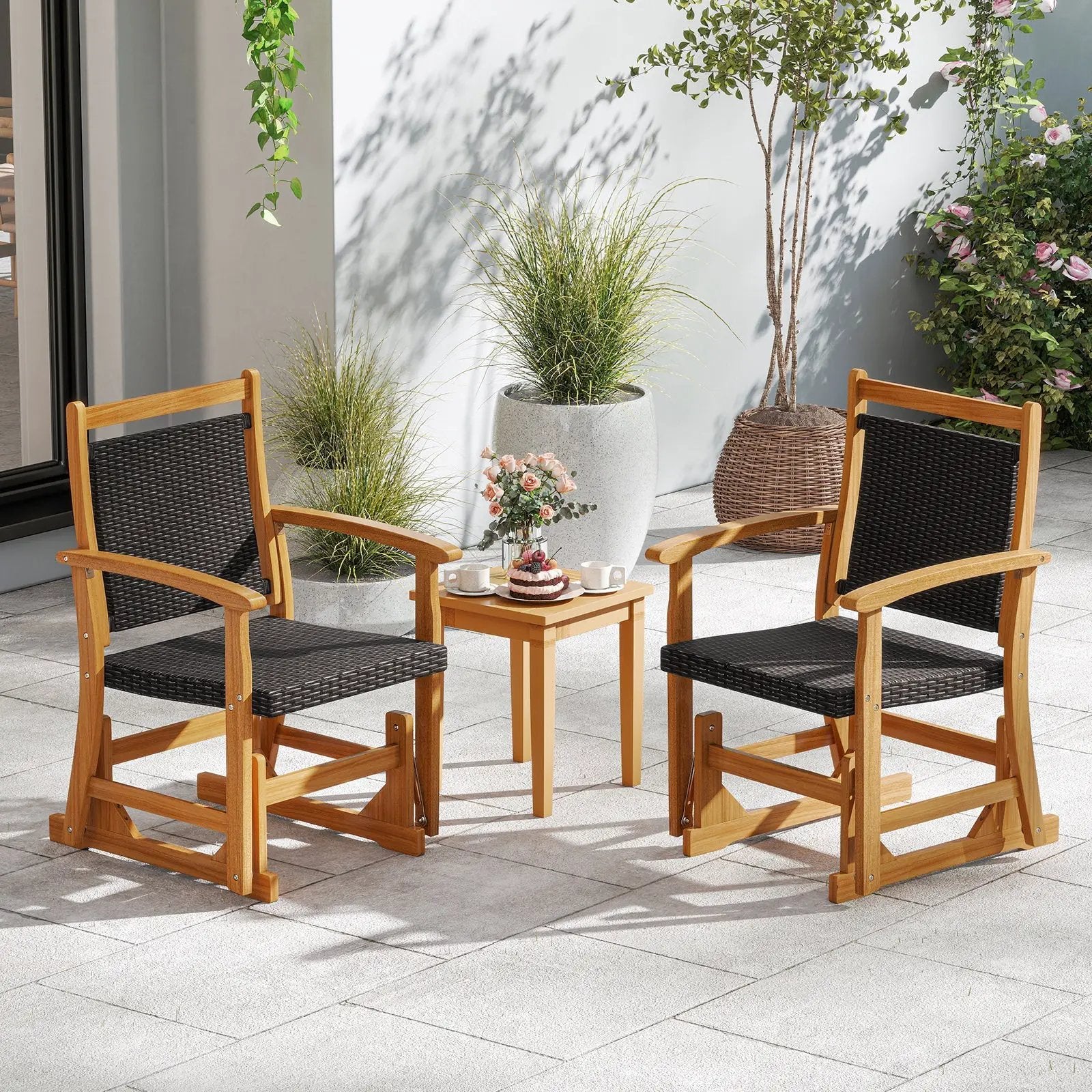 Rattan Glider Chair with Acacia Wood Frame by DirectDeals