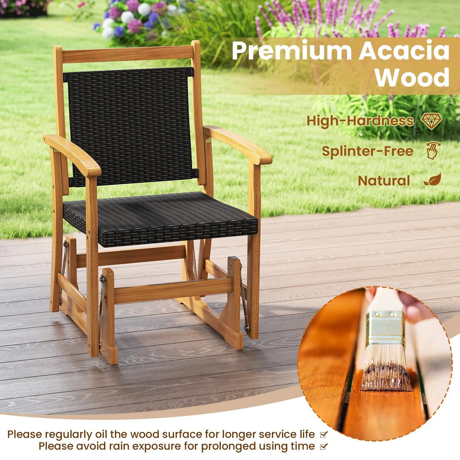 Rattan Glider Chair with Acacia Wood Frame by DirectDeals
