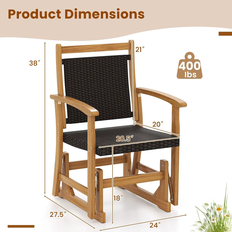 Rattan Glider Chair with Acacia Wood Frame by DirectDeals