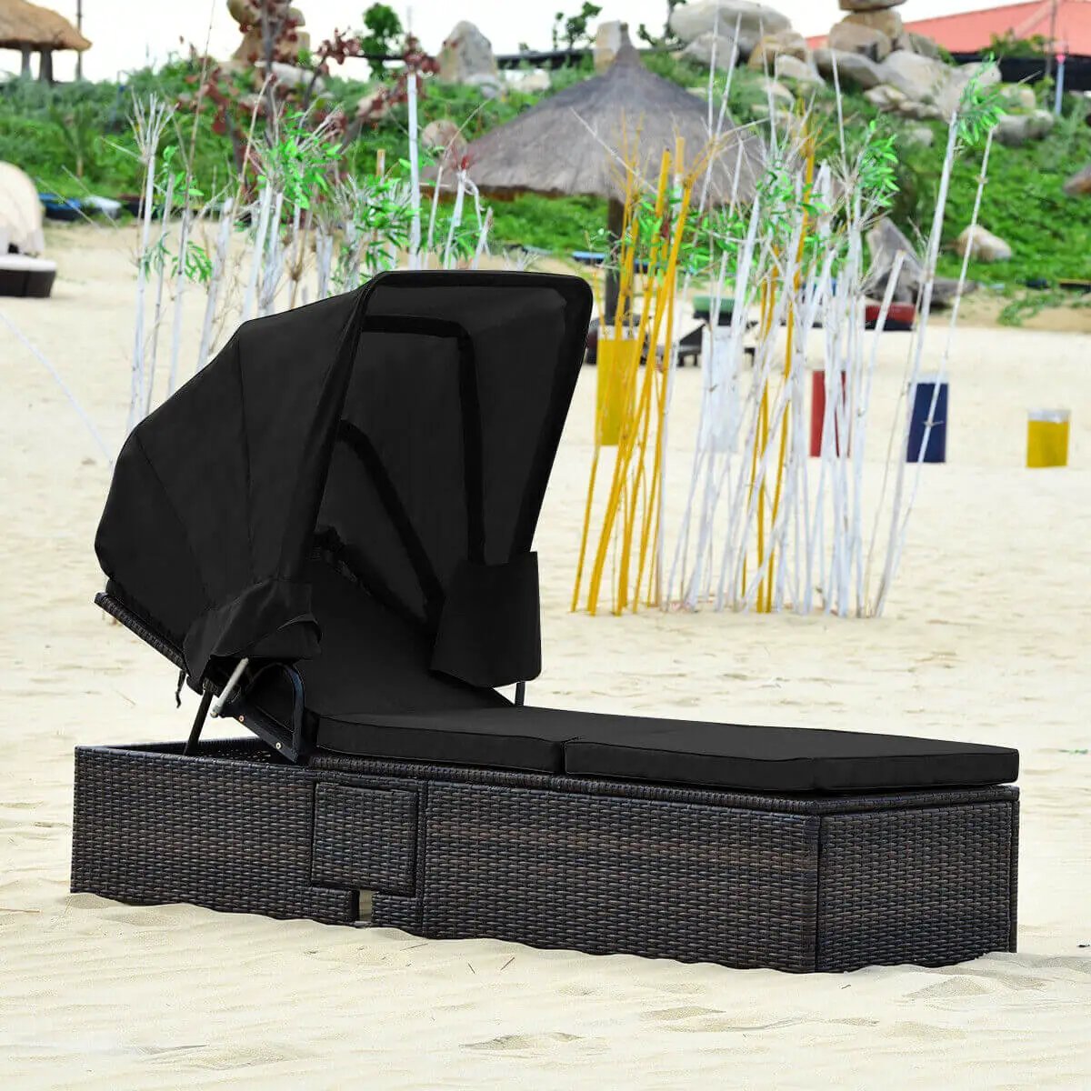 Outdoor Chaise Lounge Chair with Folding Canopy, photo 2 of 10