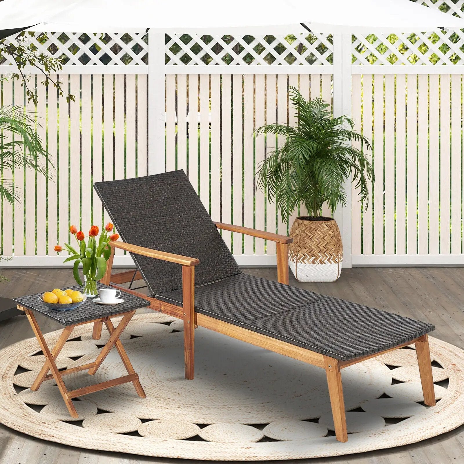 Patio Rattan Lounge Chair with 4-Position Adjustable Backrest by DirectDeals