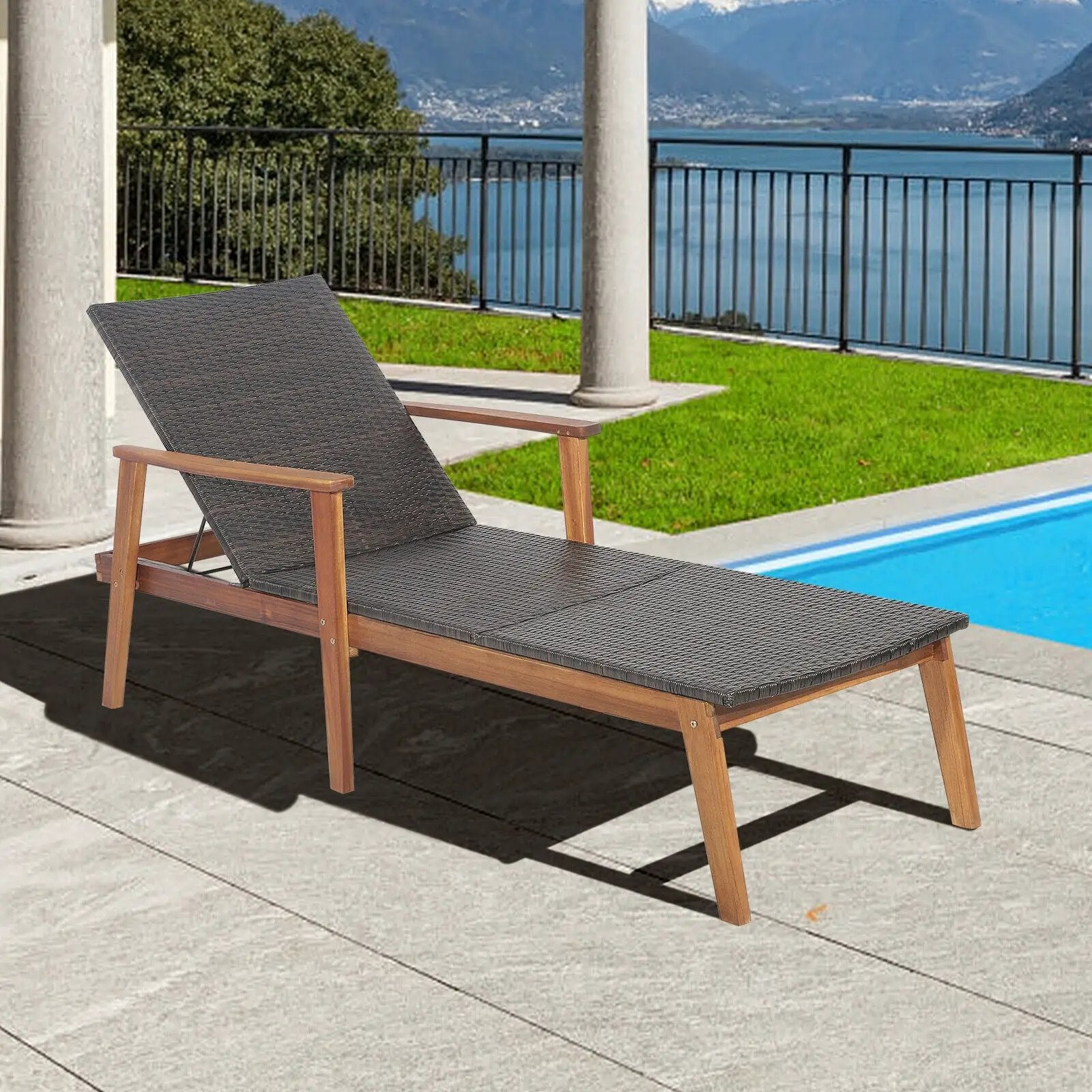 Patio Rattan Lounge Chair with 4-Position Adjustable Backrest by DirectDeals