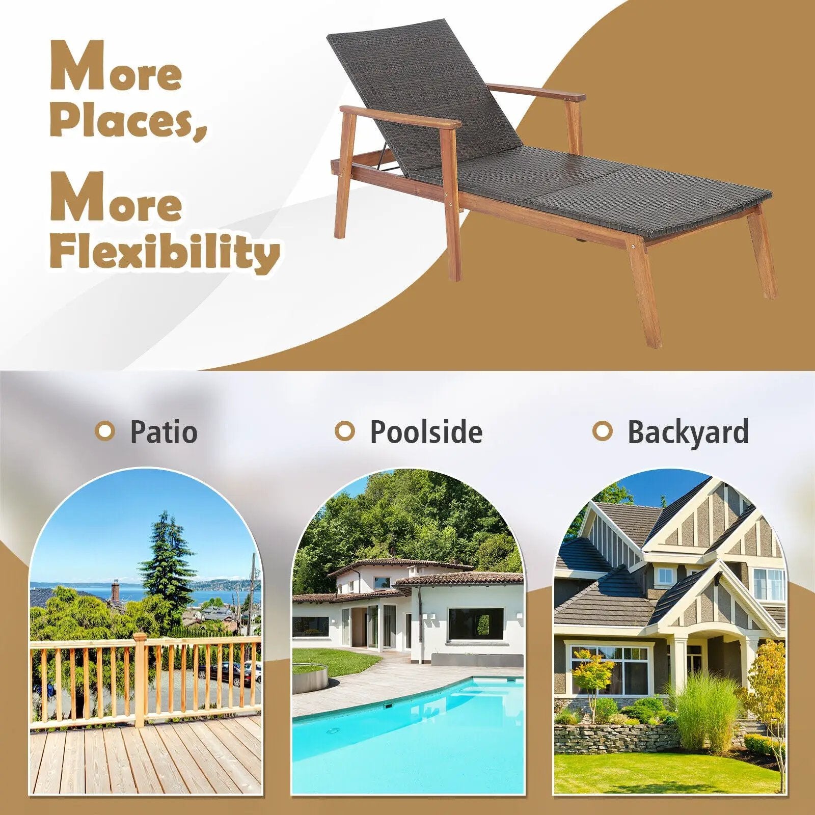 Patio Rattan Lounge Chair with 4-Position Adjustable Backrest by DirectDeals