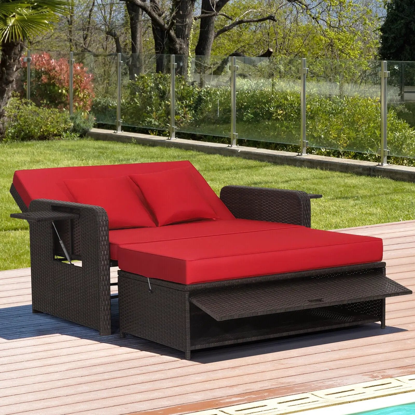 Patio Rattan Daybed with 4-Level Adjustable Backrest by DirectDeals