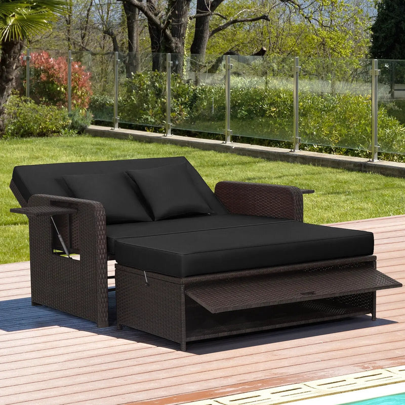 Outdoor Rattan Daybed with 4-Position Adjustable Backrest by DirectDeals