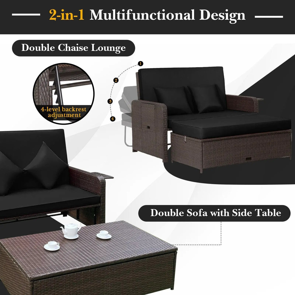 Outdoor Rattan Daybed with 4-Position Adjustable Backrest, photo 16 of 18