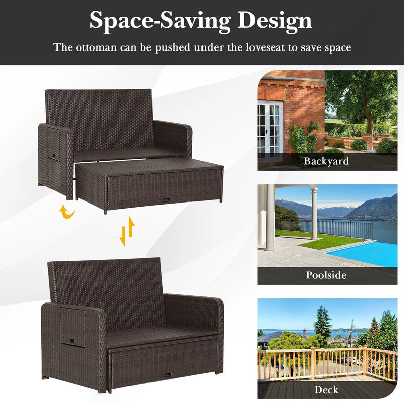 Outdoor Rattan Daybed with 4-Position Adjustable Backrest by DirectDeals