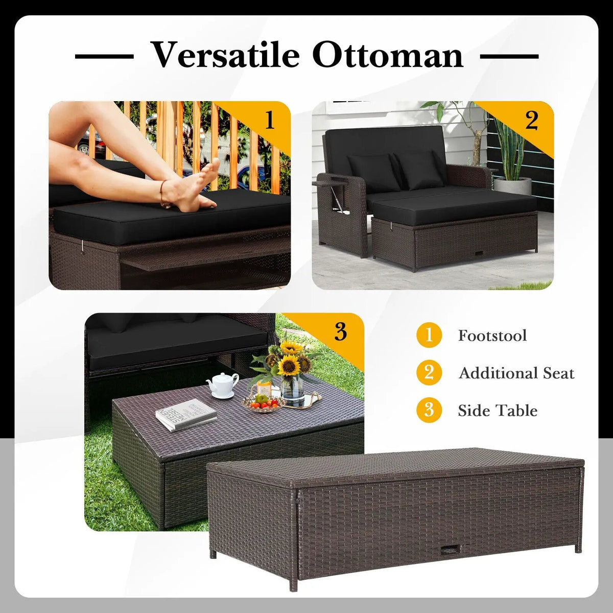Outdoor Rattan Daybed with 4-Position Adjustable Backrest, photo 18 of 18