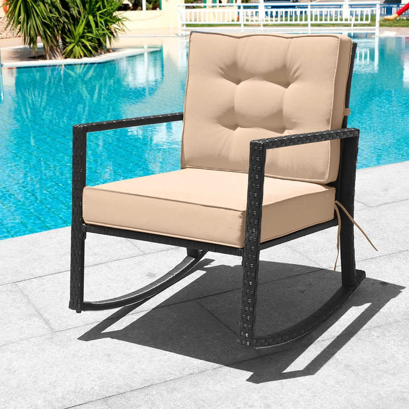 Rattan Rocking Chair with Cushion for Patio & Garden by DirectDeals
