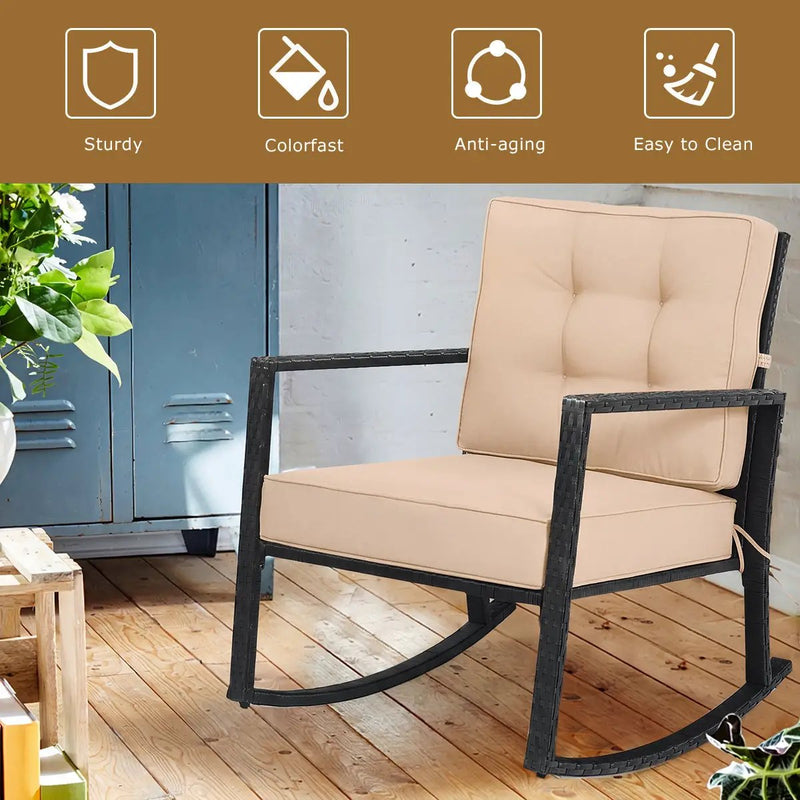 Rattan Rocking Chair with Cushion for Patio & Garden by DirectDeals