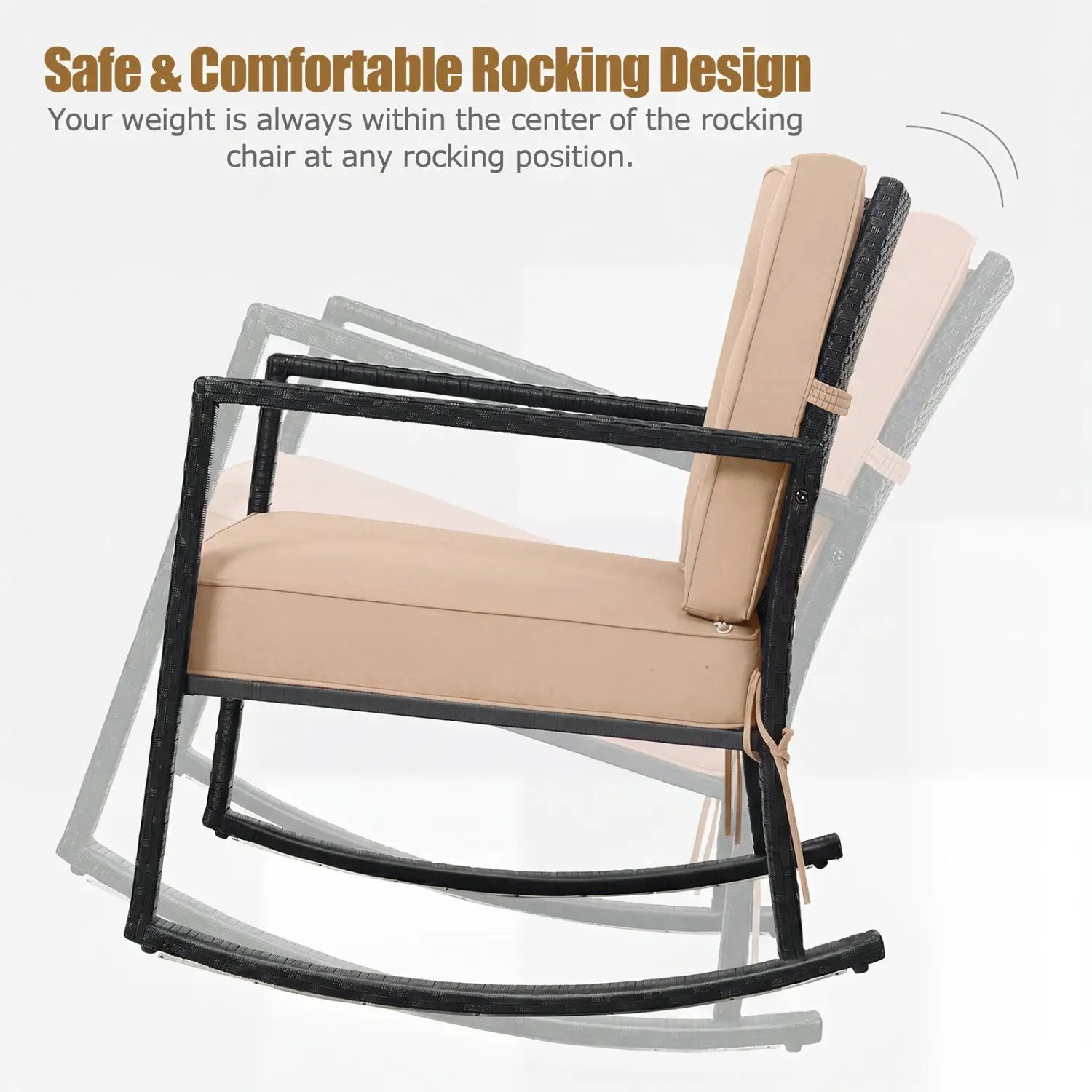 Rattan Rocking Chair with Cushion for Patio & Garden by DirectDeals