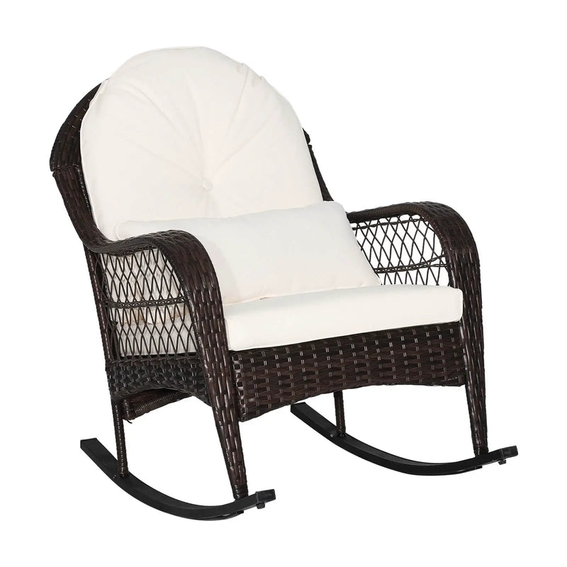 Patio Rattan Rocking Chair with Seat Back Cushions and Waist Pillow by DirectDeals