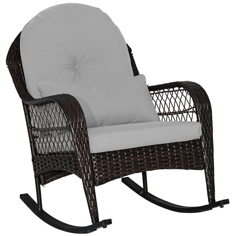 Patio Rattan Rocking Chair with Seat Back Cushions and Waist Pillow by DirectDeals