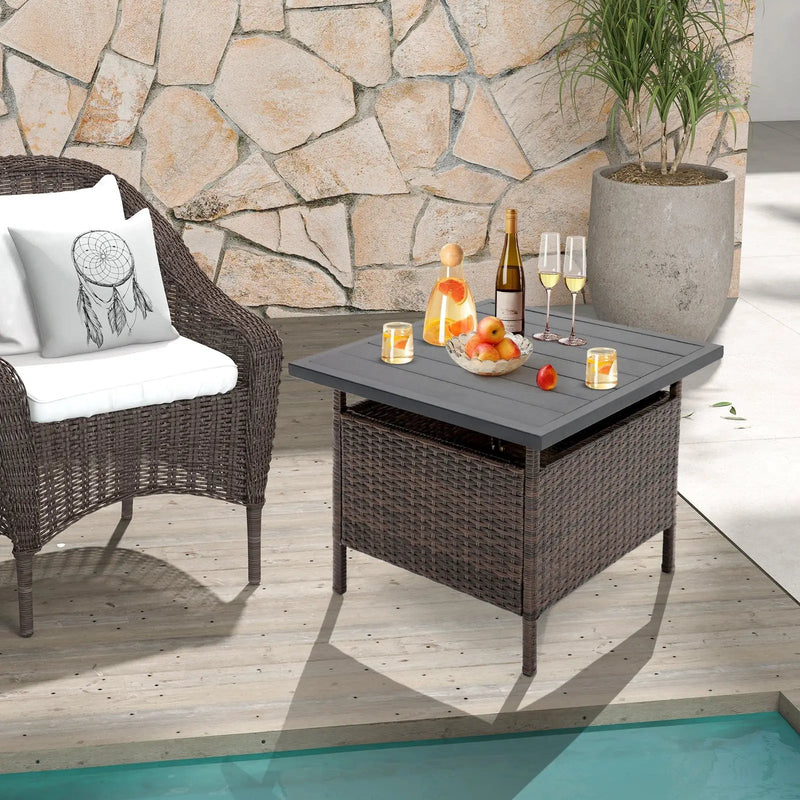 Patio Square Wicker Side Table with Umbrella Hole for Yard Garden Poolside by DirectDeals