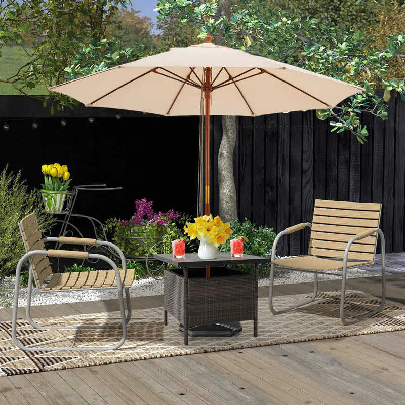 Patio Square Wicker Side Table with Umbrella Hole for Yard Garden Poolside by DirectDeals