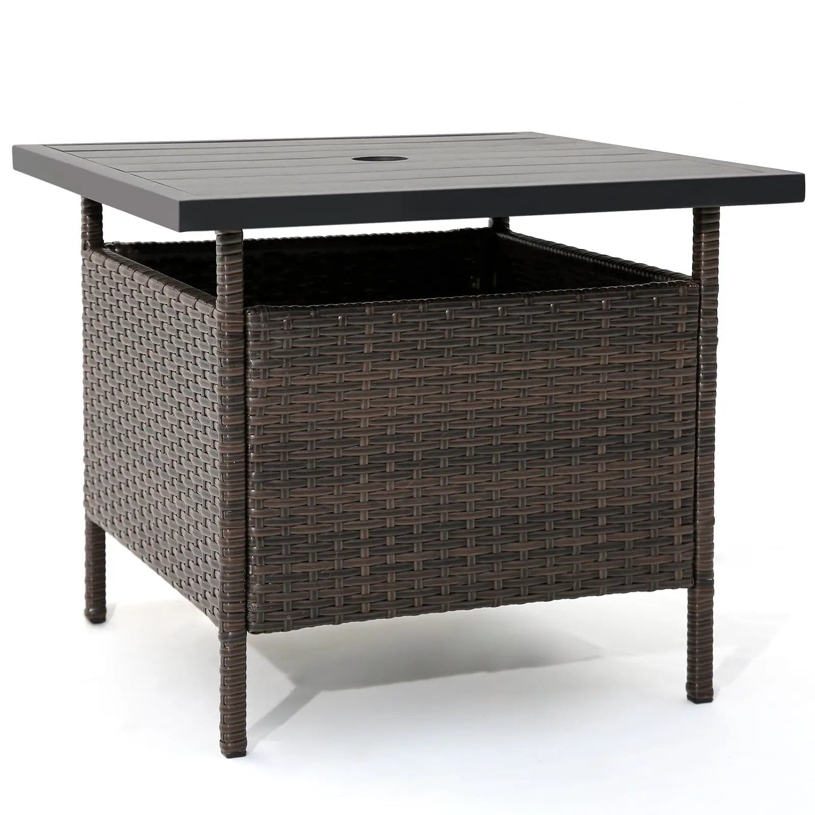 Patio Square Wicker Side Table with Umbrella Hole for Yard Garden Poolside by DirectDeals