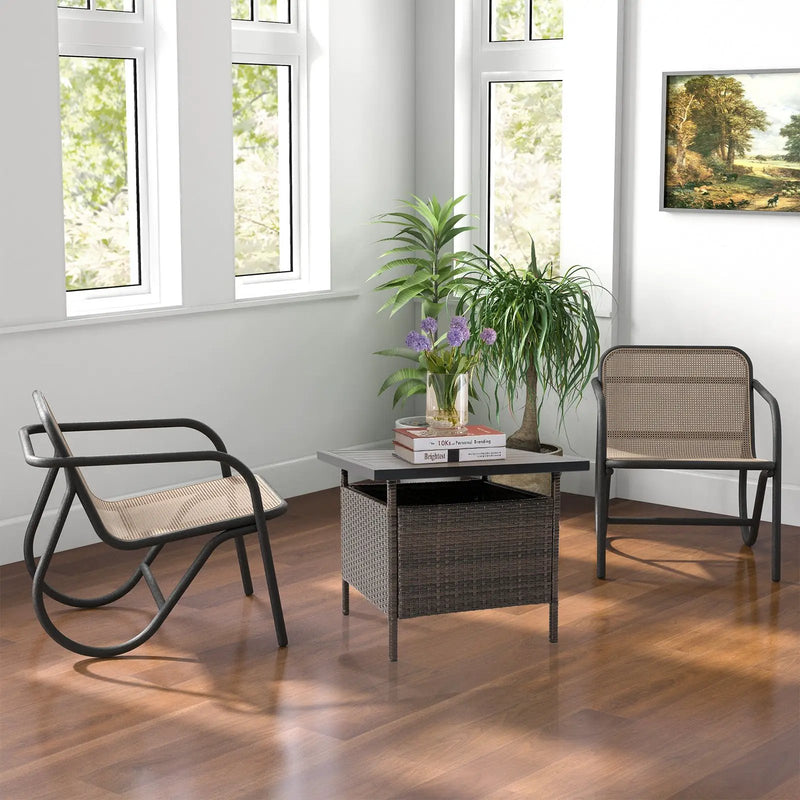 Patio Square Wicker Side Table with Umbrella Hole for Yard Garden Poolside by DirectDeals