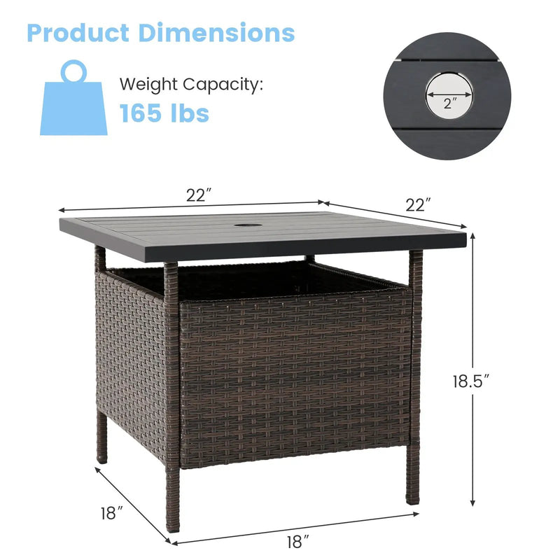 Patio Square Wicker Side Table with Umbrella Hole for Yard Garden Poolside by DirectDeals