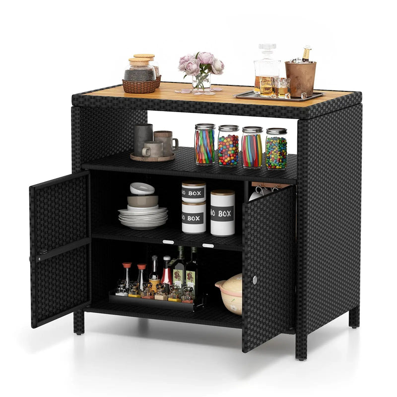 Rattan Storage Cabinet with Acacia Wood Countertop for Poolside Deck and Patio by DirectDeals