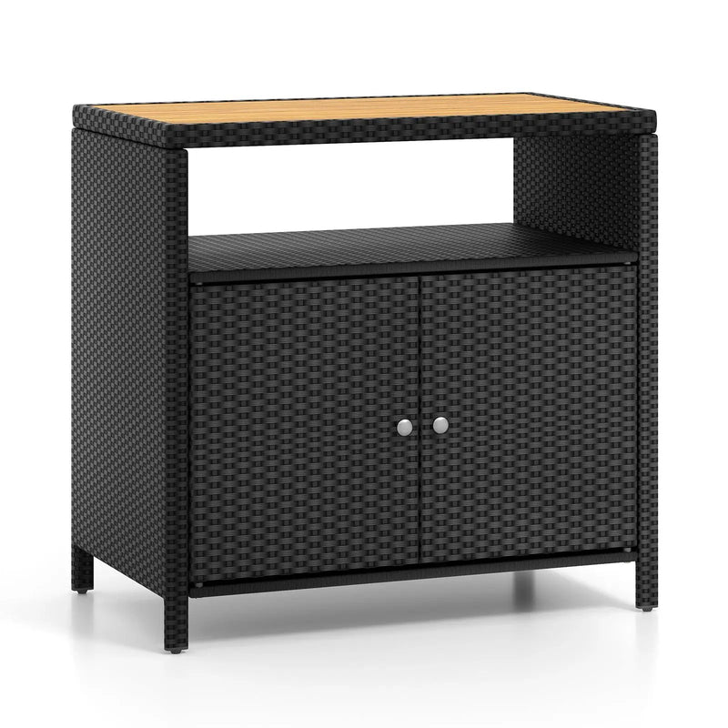 Rattan Storage Cabinet with Acacia Wood Countertop for Poolside Deck and Patio by DirectDeals