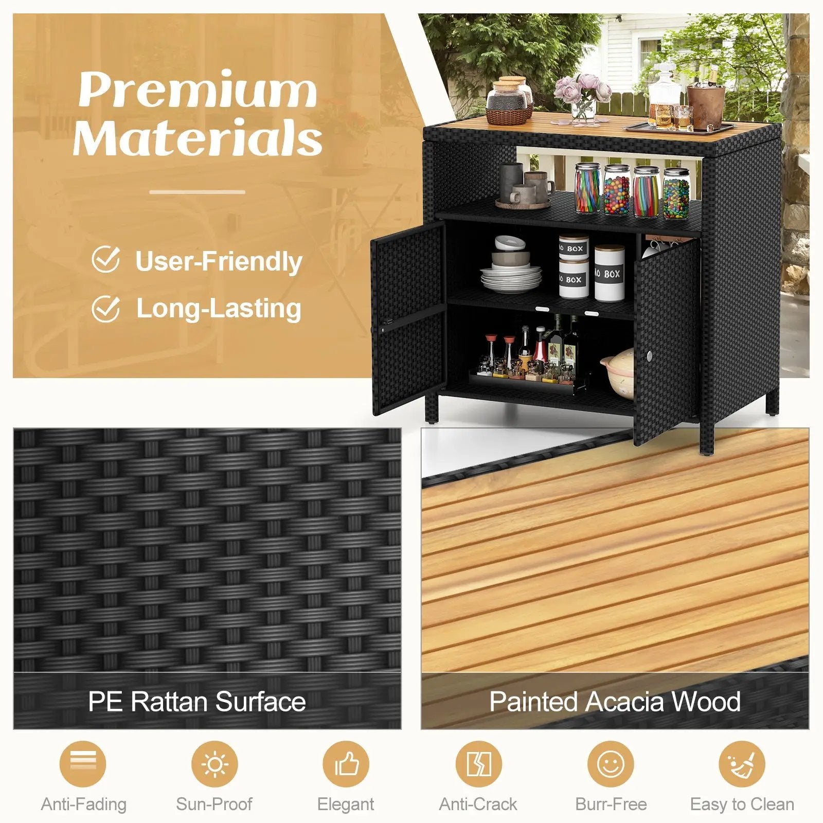 Rattan Storage Cabinet with Acacia Wood Countertop for Poolside Deck and Patio by DirectDeals