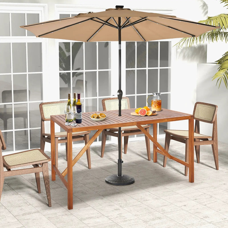 67 Inch Patio Rectangle Acacia Wood Dining Table with Umbrella Hole by DirectDeals