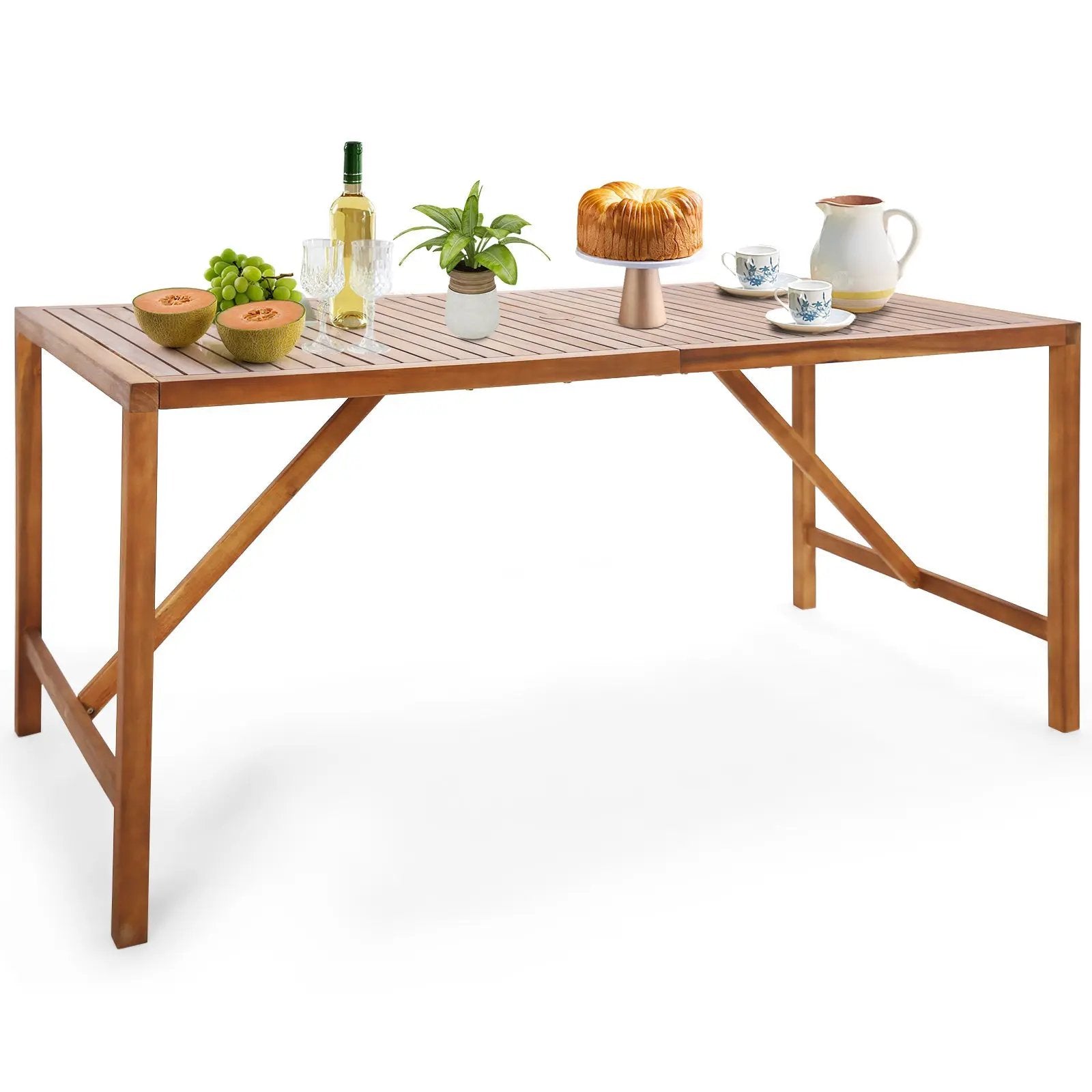 67 Inch Patio Rectangle Acacia Wood Dining Table with Umbrella Hole by DirectDeals