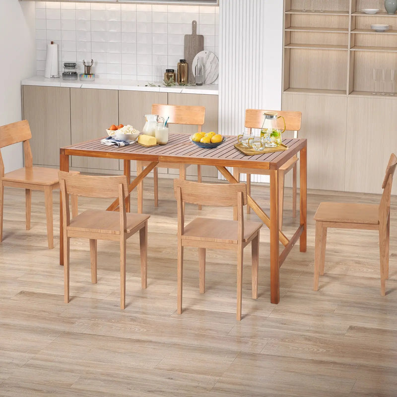 67 Inch Patio Rectangle Acacia Wood Dining Table with Umbrella Hole by DirectDeals