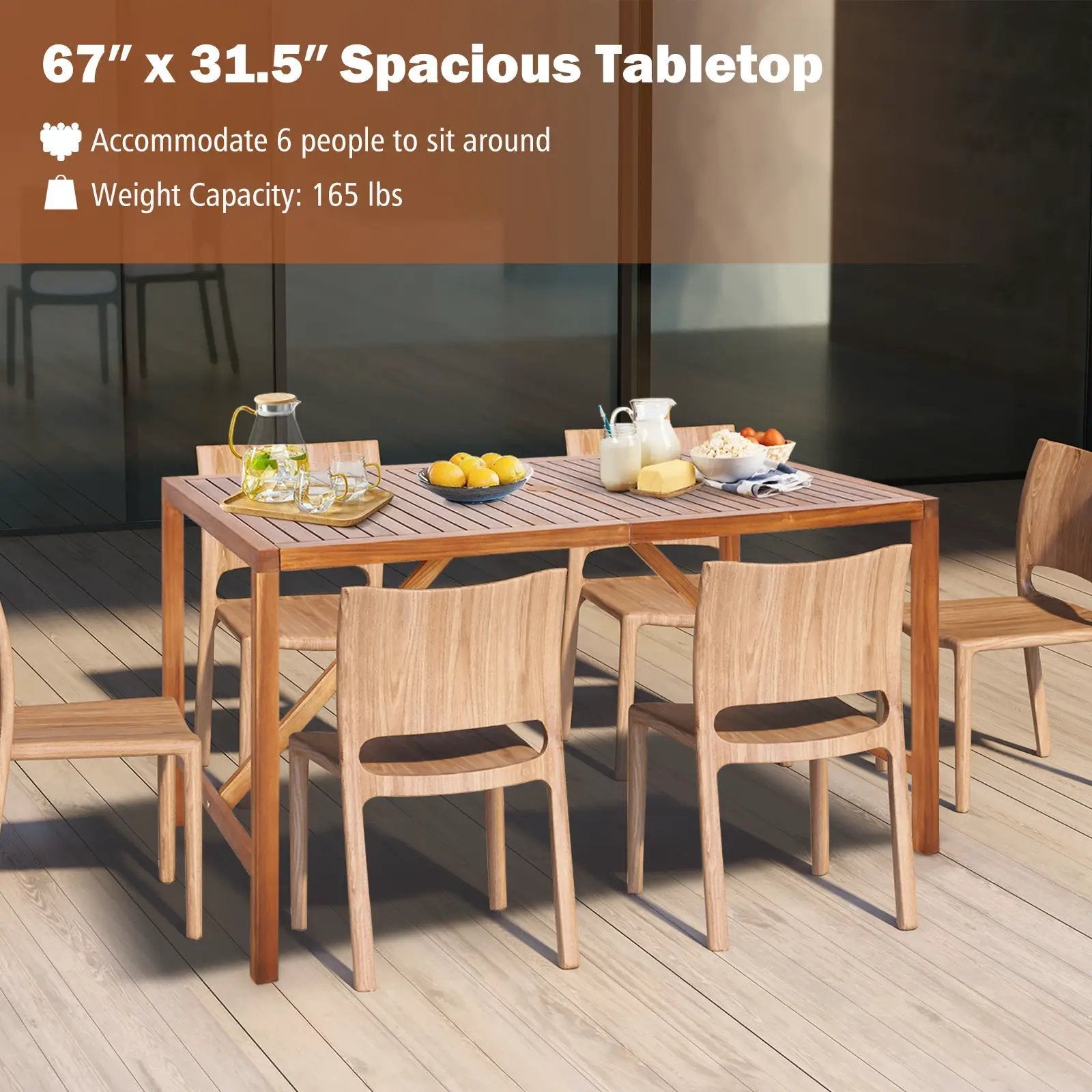 67 Inch Patio Rectangle Acacia Wood Dining Table with Umbrella Hole by DirectDeals