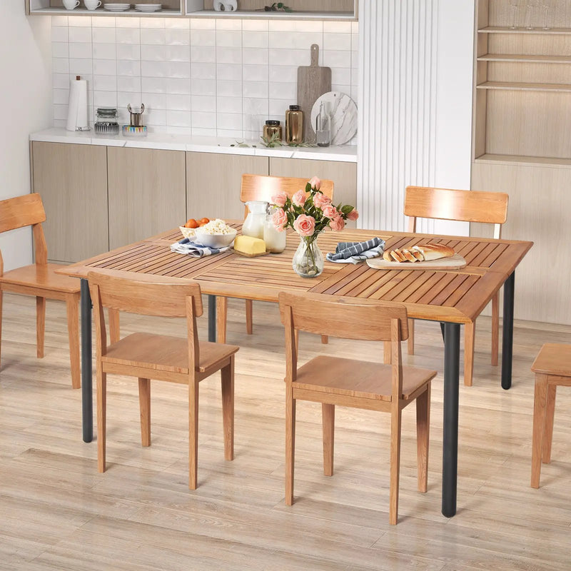 Patio Acacia Wood Dining Table with Umbrella Hole and Metal Legs by DirectDeals