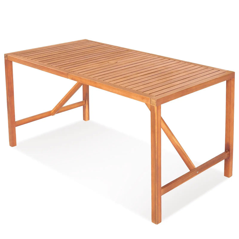 55 Inch Patio Rectangular Acacia Wood Dining Table with Umbrella Hole by DirectDeals
